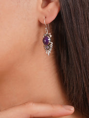 925 Sterling Silver Amethyst Gemstone Floral Drop Earrings