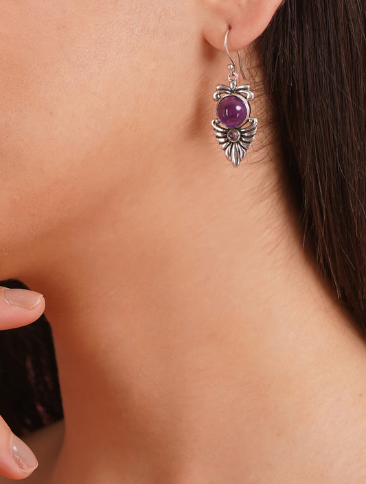 925 Sterling Silver Amethyst Gemstone Floral Drop Earrings