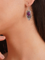 925 Sterling Silver Amethyst Gemstone Floral Drop Earrings
