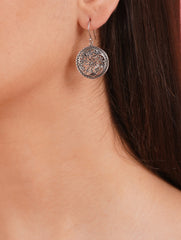925 Sterling Silver Antique Finish Round Floral Drop Earrings for Women