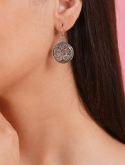 925 Sterling Silver Antique Finish Round Floral Drop Earrings for Women