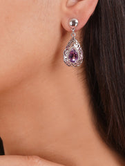 925 Sterling Silver Amethyst Gemstone Drop Earrings