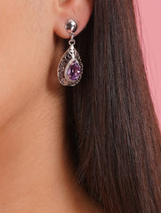 925 Sterling Silver Amethyst Gemstone Drop Earrings