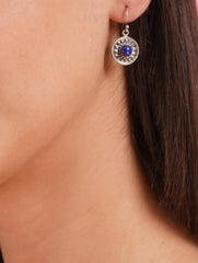 925 Sterling Silver Lapis Lazuli Gemstone Floral Round Drop Earrings