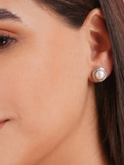 925 Sterling Silver Round Pearl Gemstone Stud Earrings