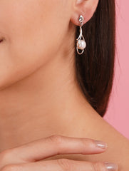 925 Sterling Silver Pearl Drop Earrings with Modern Curved Design