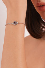 925 Sterling Silver Garnet Gemstone Floral Design Bracelet for women & Girls