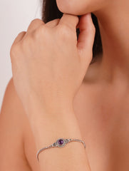925 Sterling Silver Amethyst Gemstone Floral Design Bracelet for women & Girls