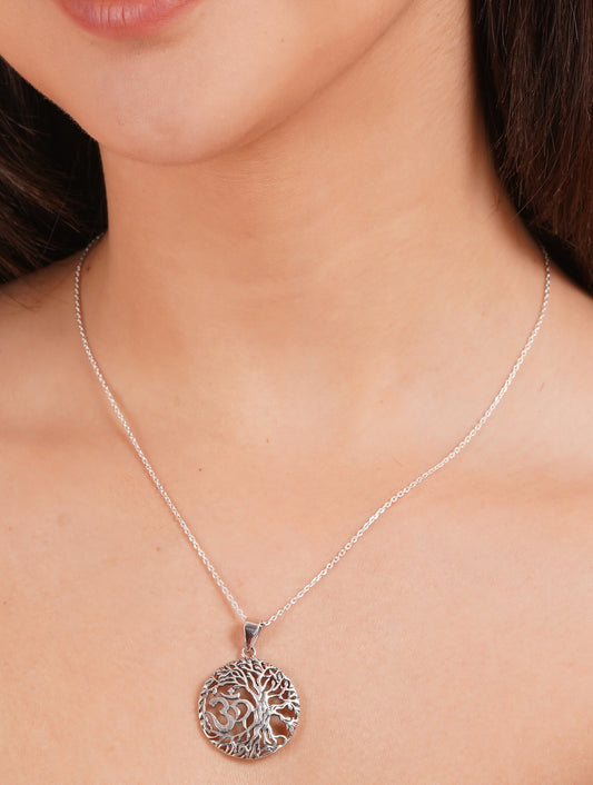 925 Sterling Silver Round Tree of Life Pendant Openwork Nature Inspired Design