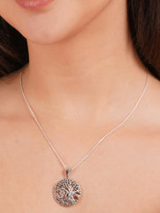 925 Sterling Silver Round Tree of Life Pendant Openwork Nature Inspired Design