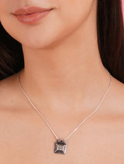 Traditional Sterling Silver Square Pendant Antique Finish and Detailed Floral Artwork