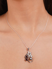 925 Sterling Silver Natural Garnet Gemstone Three Stone Leaf and Vine Design