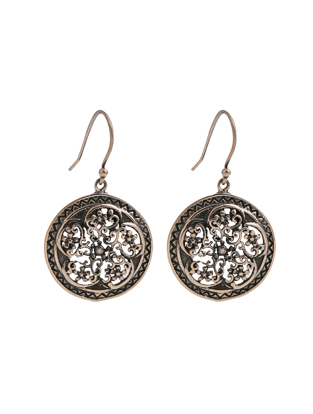 925 Sterling Silver Antique Finish Round Floral Drop Earrings for Women
