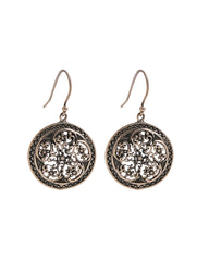925 Sterling Silver Antique Finish Round Floral Drop Earrings for Women