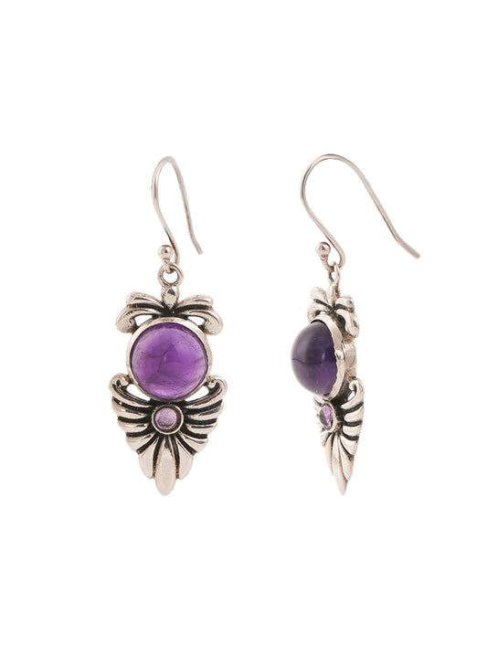 925 Sterling Silver Amethyst Gemstone Floral Drop Earrings