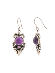 925 Sterling Silver Amethyst Gemstone Floral Drop Earrings