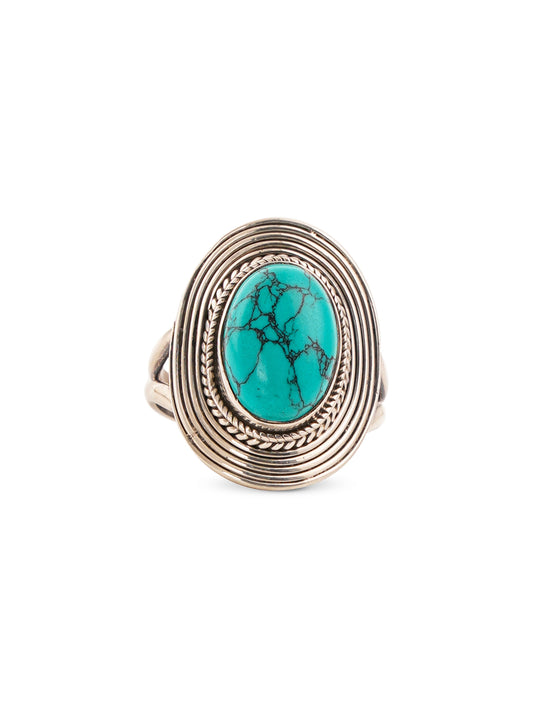 925 Sterling Silver Turquoise Gemstone Oval Shaped Ring