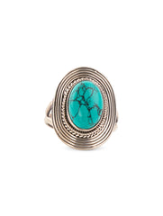 925 Sterling Silver Turquoise Gemstone Oval Shaped Ring