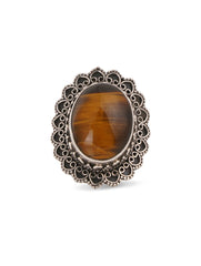 925 Sterling Silver Tiger Eye Stone Oval Shaped Design Ring