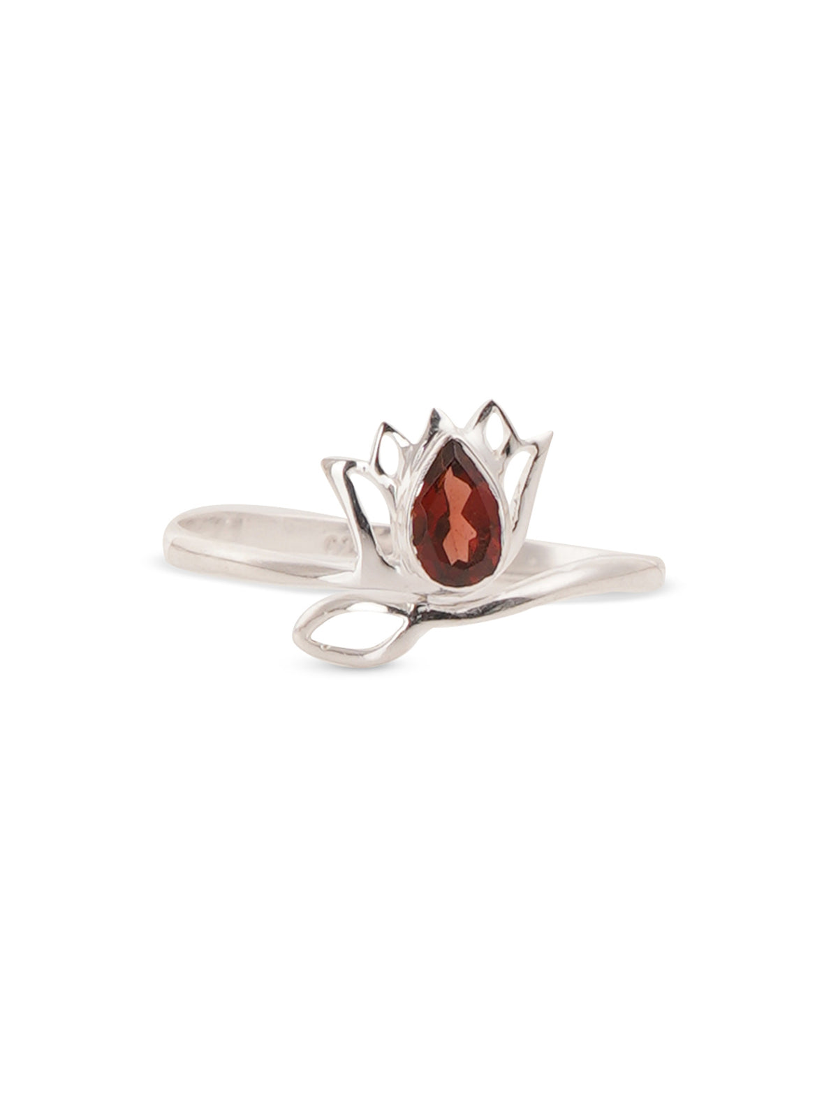 925 Sterling Silver Garnet Gemstone Lotus Flower Ring