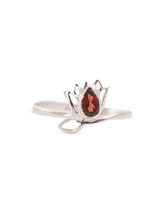 925 Sterling Silver Garnet Gemstone Lotus Flower Ring