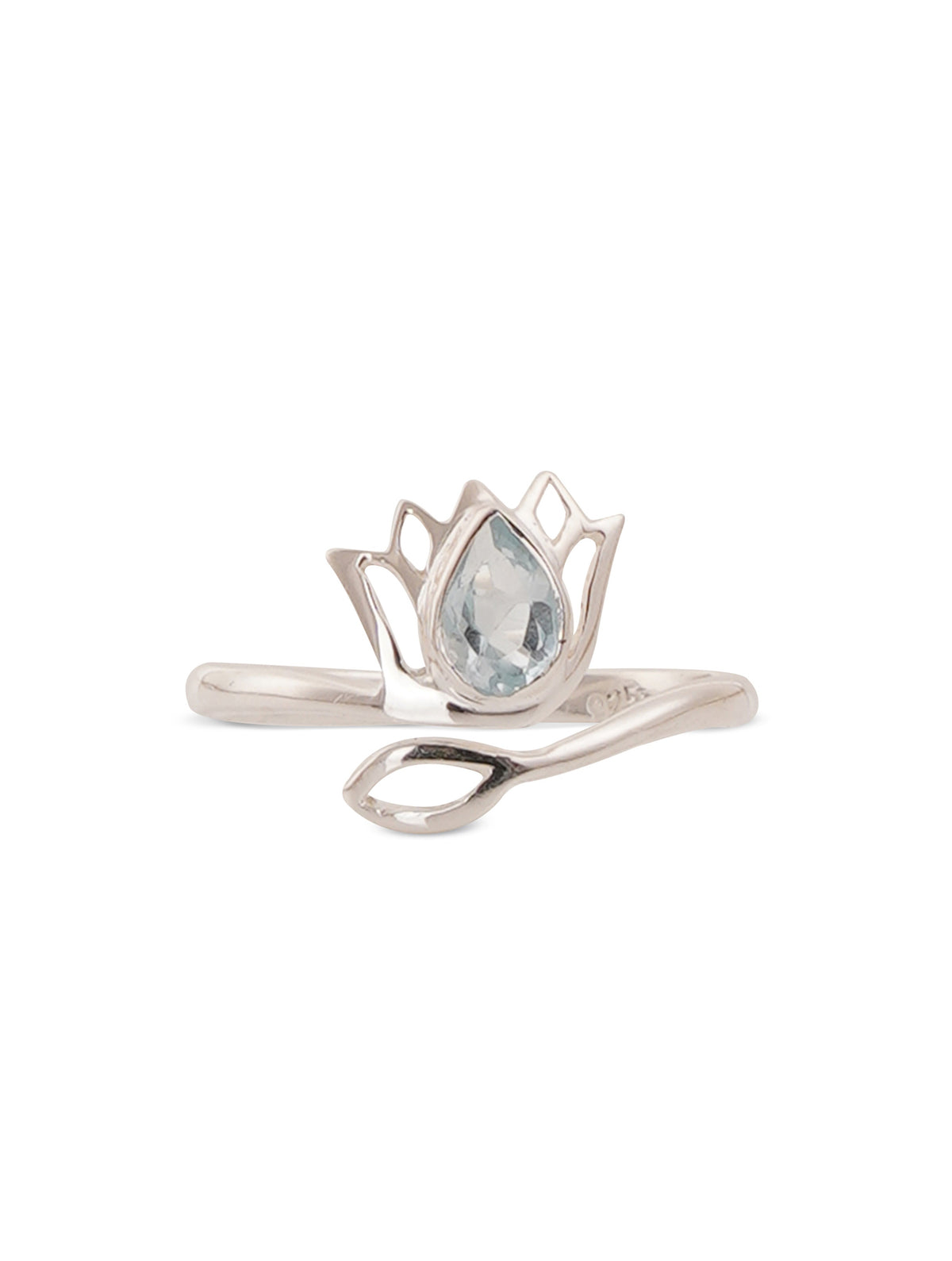 925 Sterling Silver Blue Topaz Gemstone Lotus Flower Ring