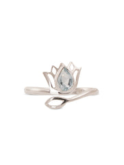 925 Sterling Silver Blue Topaz Gemstone Lotus Flower Ring