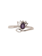 925 Sterling Silver Iolite Gemstone Lotus Flower Ring
