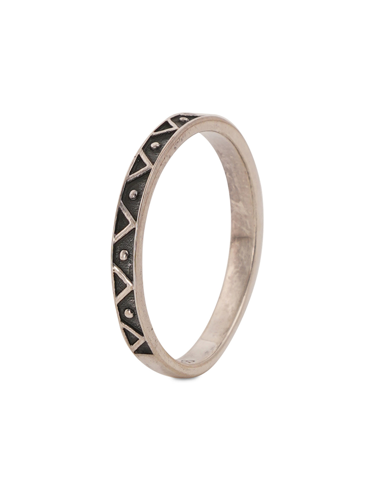 925 Silver Black Enamel Geometric Ring for Womens