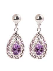 925 Sterling Silver Amethyst Gemstone Drop Earrings