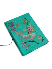 Handcrafted Embroidered Journal with Handmade Paper Fabric Cover & Bahi Khata Closure Diary for Writing Sketching & Gifting | Sky Blue | 8 x 5 inches