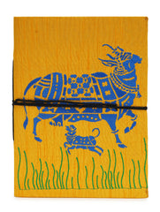 Handcrafted Embroidered Journal with Handmade Paper Fabric Cover & Bahi Khata Closure Diary for Writing Sketching & Gifting | Yellow | 8 x 5 inches