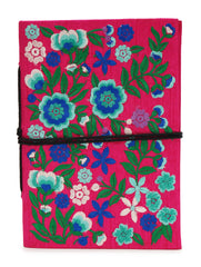 Handcrafted Embroidered Journal with Handmade Paper Fabric Cover & Bahi Khata Closure Diary for Writing Sketching & Gifting | Pink | 7 x 5 inches
