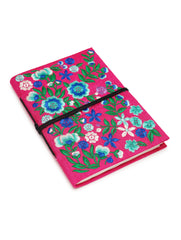 Handcrafted Embroidered Journal with Handmade Paper Fabric Cover & Bahi Khata Closure Diary for Writing Sketching & Gifting | Pink | 7 x 5 inches