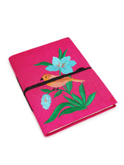 Handcrafted Embroidered Journal with Handmade Paper Fabric Cover & Bahi Khata Closure Diary for Writing Sketching & Gifting | Pink | 8 x 5 inches