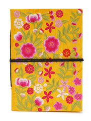 Handcrafted Embroidered Journal with Handmade Paper Fabric Cover & Bahi Khata Closure Diary for Writing Sketching & Gifting | Yellow | 7 x 5 inches