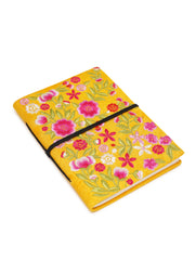 Handcrafted Embroidered Journal with Handmade Paper Fabric Cover & Bahi Khata Closure Diary for Writing Sketching & Gifting | Yellow | 7 x 5 inches