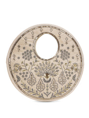 Traditional Beige Suede Round Handbag with Floral Embroidery, Gota Patti & Sequin Work