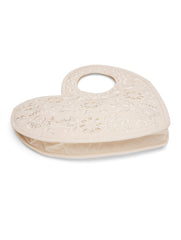 Heart Shape Handbag, Off White Poly Suede Fabric with Handmade Floral Embroidery and Gota Patti Work