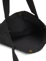 Handmade Black Cotton Duck Fabric Tote Bag with Leaf Embroidery Shoulder Bag | Gold Leaf