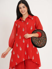 Black Suede Floral Embroidered Round Handbag, Hand Purse, Clutches with Thread Work for Women & Girls