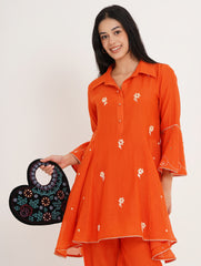 Handmade Heart Shape Handbag, Black Soft Poly Suede Fabric with Earthy Colour Embroidery and Gota Patti Work