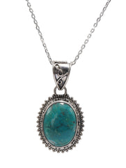 925 Sterling Silver Turquoise Gemstone Pendant Necklace for Women Oval Stone and Detailed Design