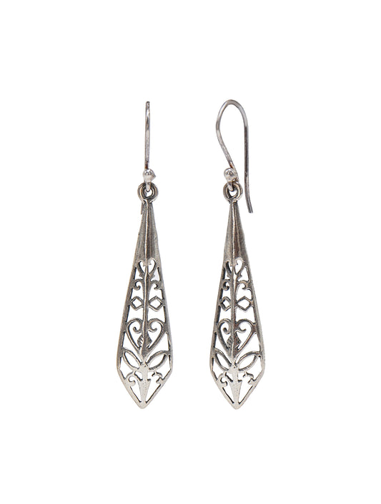 925 Sterling Silver Filigree Long Drop Dangle Earrings