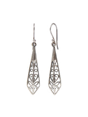 925 Sterling Silver Filigree Long Drop Dangle Earrings