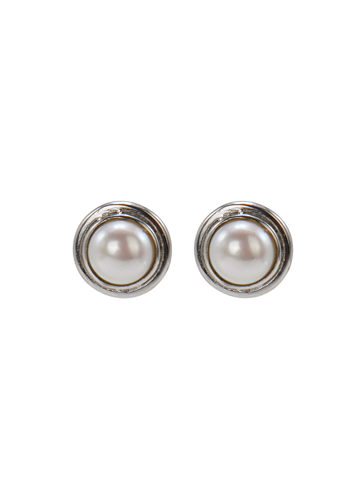 925 Sterling Silver Round Pearl Gemstone Stud Earrings
