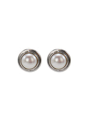 925 Sterling Silver Round Pearl Gemstone Stud Earrings