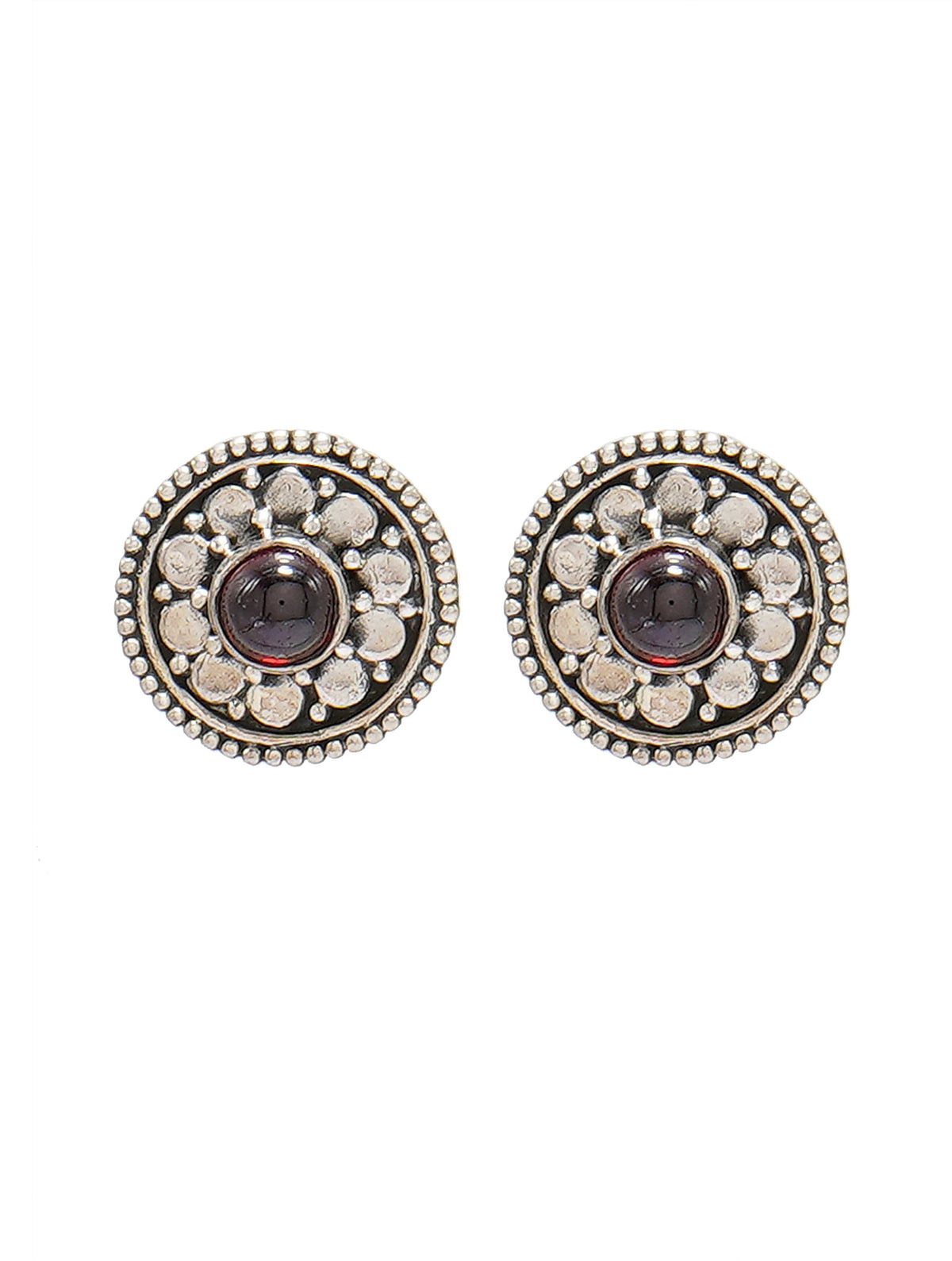 925 Sterling Silver Garnet Gemstone Round Stud Earrings