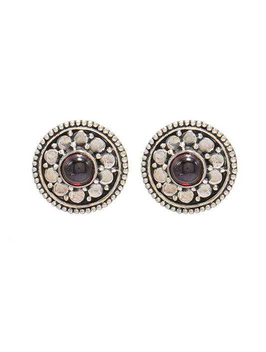 925 Sterling Silver Garnet Gemstone Round Stud Earrings