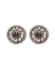 925 Sterling Silver Garnet Gemstone Round Stud Earrings